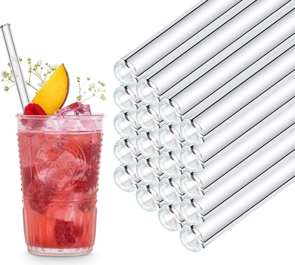 HALM Glas Strohhalme Wiederverwendbar Trinkhalm - 20 Stück gerade 20 cm + plastikfreie Reinigungsbürste - Spülmaschinenfest - Nachhaltig - Glast...