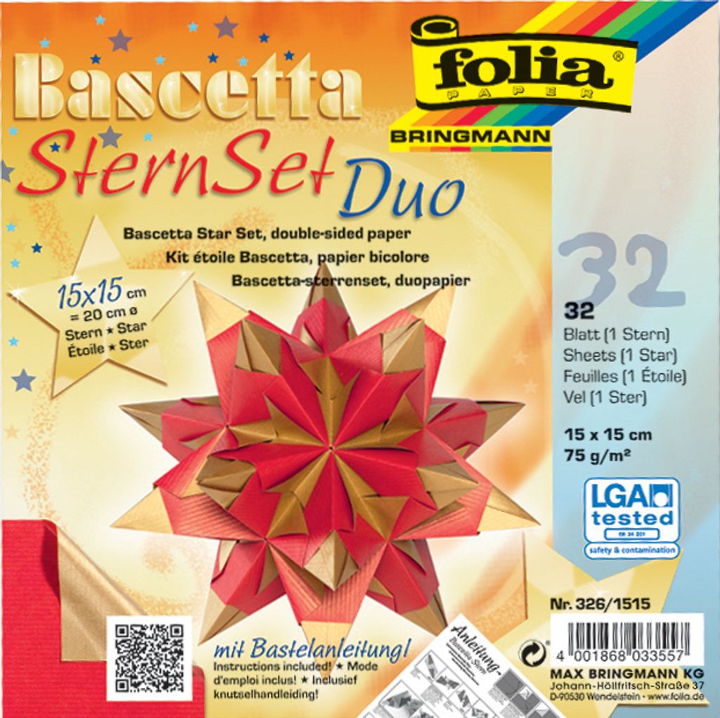 folia Faltblätter Bascetta-Stern 150 x 150 mm hochrot/gold Produktbild 