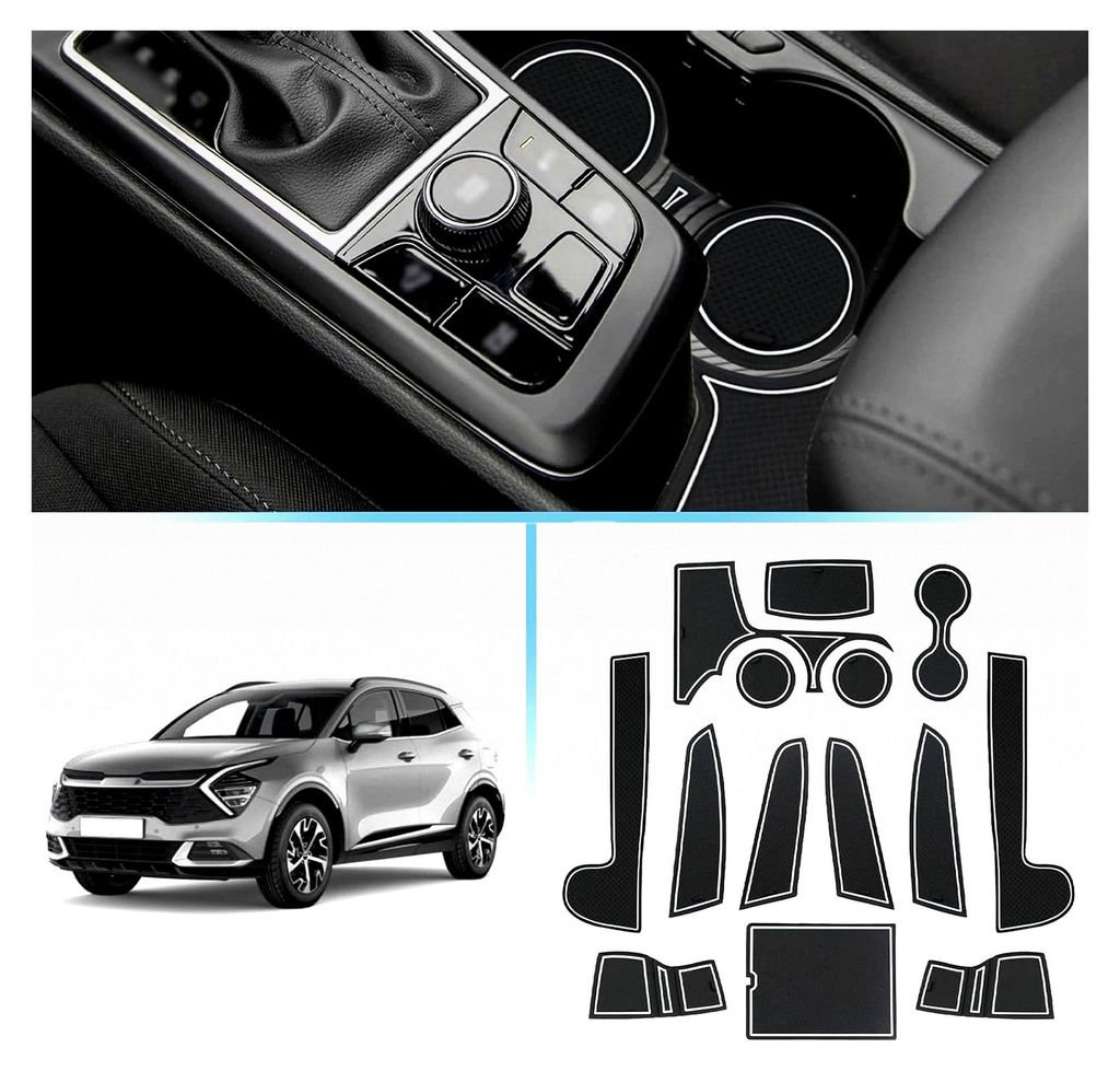 Antirutschmatten für Kia Sportage NQ5 2022-2025 (Automatik), Gummimatten für Mittelkonsole, Türschlitze und Getränkehalter, rutschfeste Matten ...