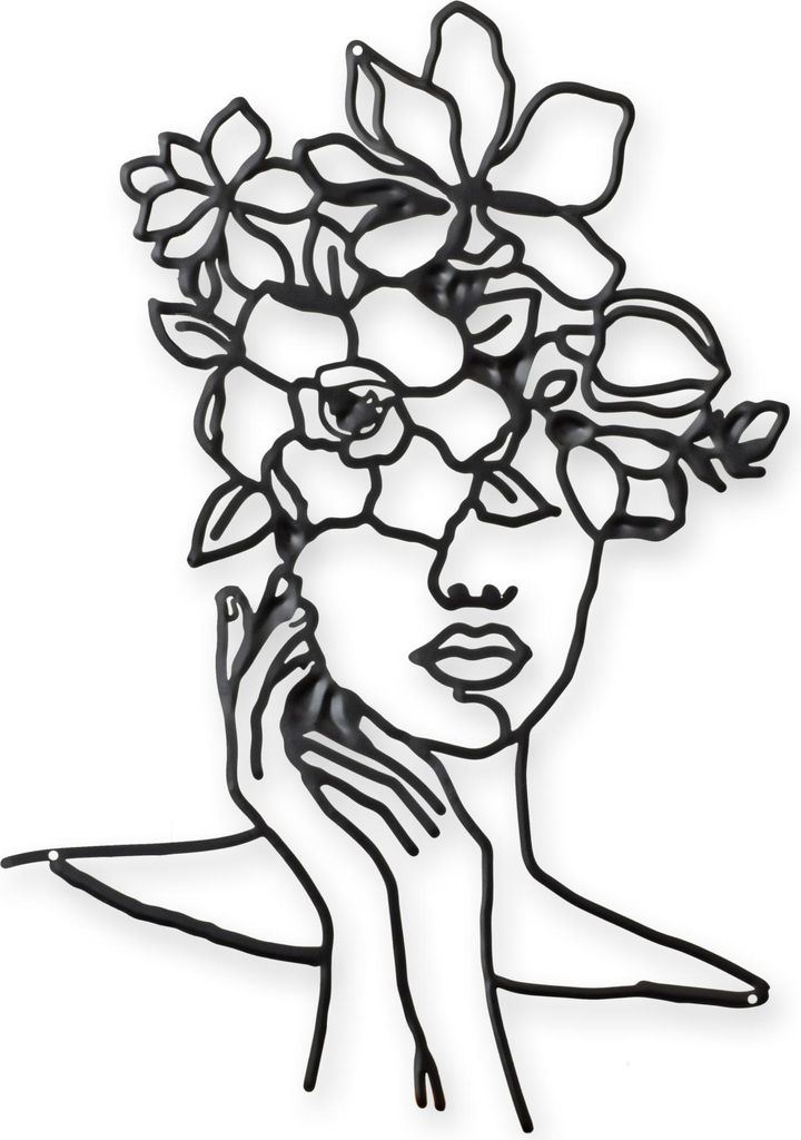 Wanddekoration Frau Gesicht mit Blumen Replikat Retro Design Dekoration