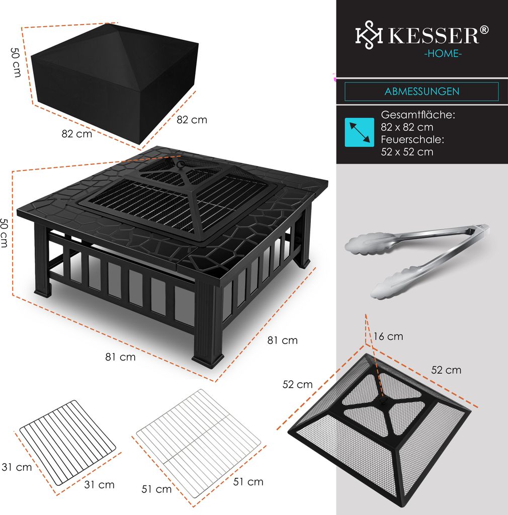 KESSER® Feuerstelle mit Grillrost & Grillzange Feuerschale Produktbild 7