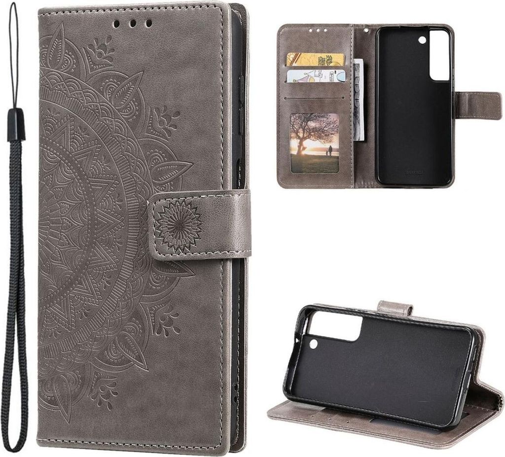 Hülle für Samsung Galaxy S22+ (Plus) Handyhülle Flip Case Cover Mandala Grau