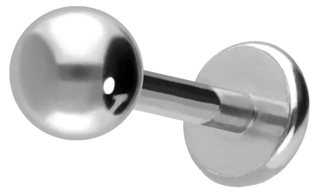 Ohrpiercing, Nasenpiercing Titan Labret mit Push Fit Silber Stablänge: 8mm + Stabstärke: 1mm + Kugelgröße: 3mm