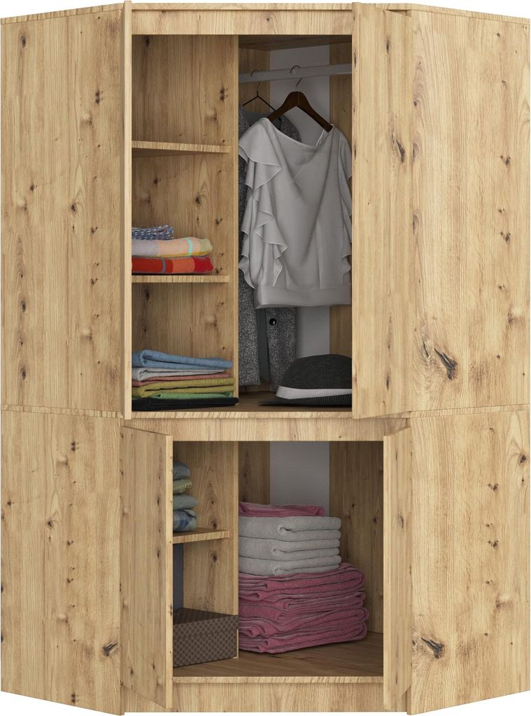 BDW Eckschrank Schlafzimmer, Kleiderschrank, Eckkleiderschrank, Artisan-Eiche, 180x100x50