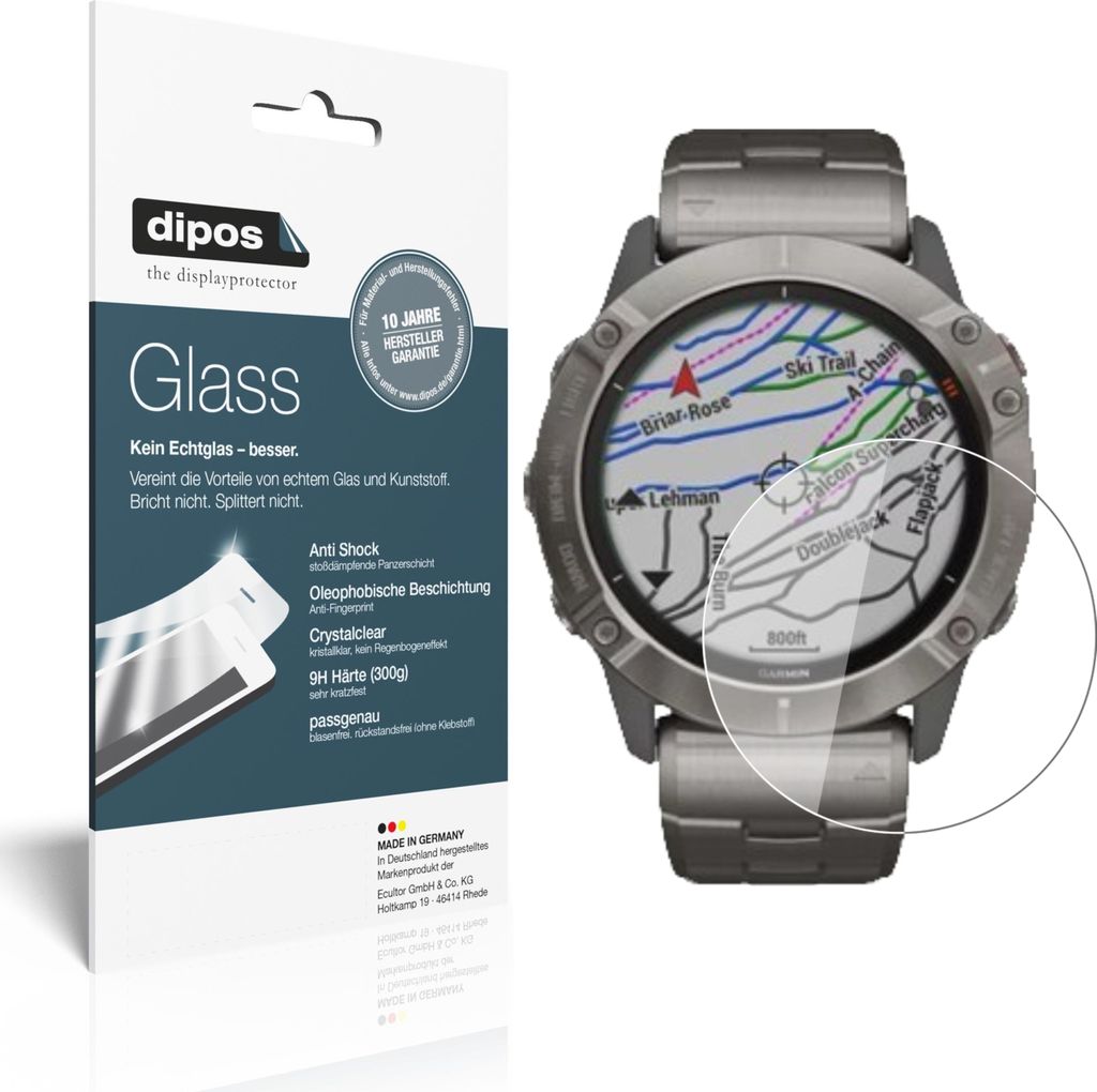 2x Schutzfolie für Garmin fenix 6X Pro - Anti-Shock 9H Folie dipos Glass Kunststoffglas