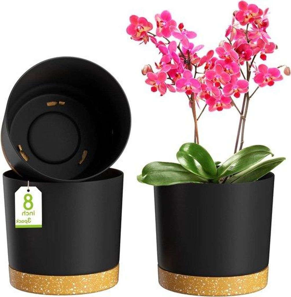 Moderne Pflanzkübel 20cm dunkelgrau mit Abflusslöchern Set