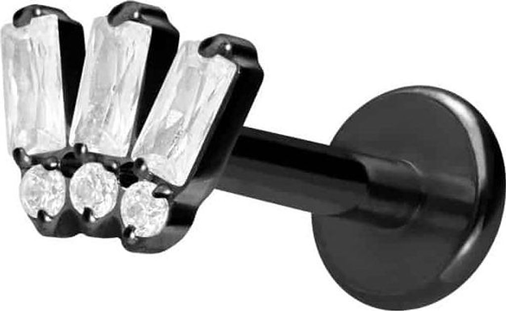 Ohrpiercing, Nasenpiercing Titan Labret mit Innengewinde 6 EINGEFASSTE KRISTALLE Schwarz Stablänge: 6mm | Stabstärke: 1,2mm