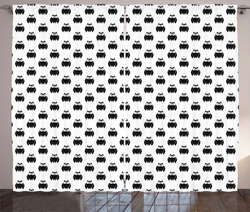 Rideau Décoratif Hibou pour Chambre et Salon Gris Anthracite 280 cm