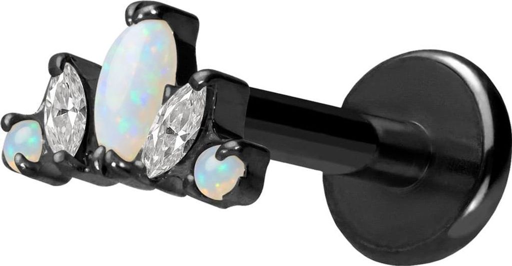 Ohrpiercing, Nasenpiercing Titan Labret mit Push Fit LOTUSBLÜTE Schwarz Stablänge: 9mm | Stabstärke: 1,2mm