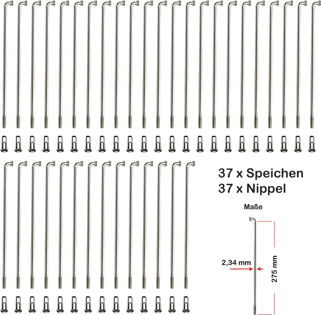 37 Stück Speichen 275mm verstärkt NIROSTA 2,34mm inkl. Produktbild 