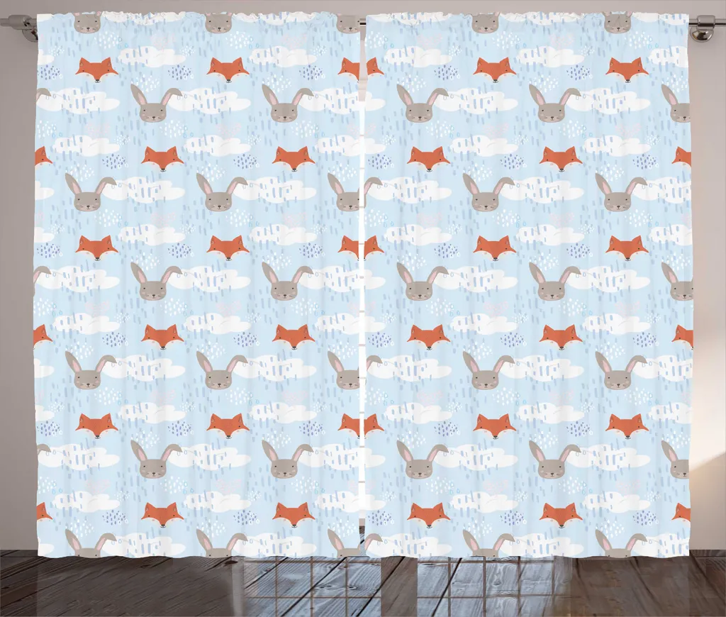 ABAKUHAUS Rideau Rustique Caricature Renard et Lapin 280 x 225 cm