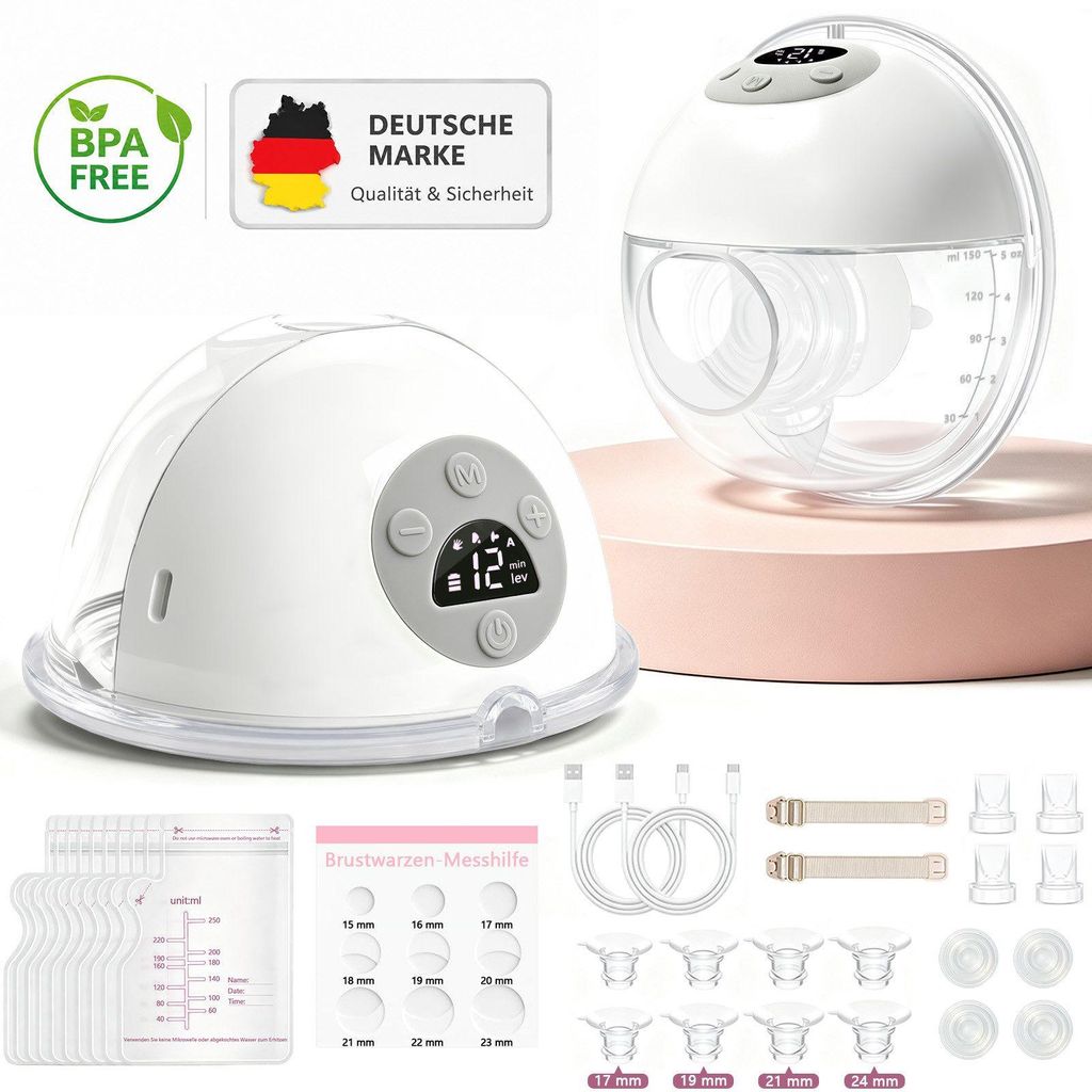 Elektrische Milchpumpe freihändig & tragbar, 2400mAh, Produktbild 