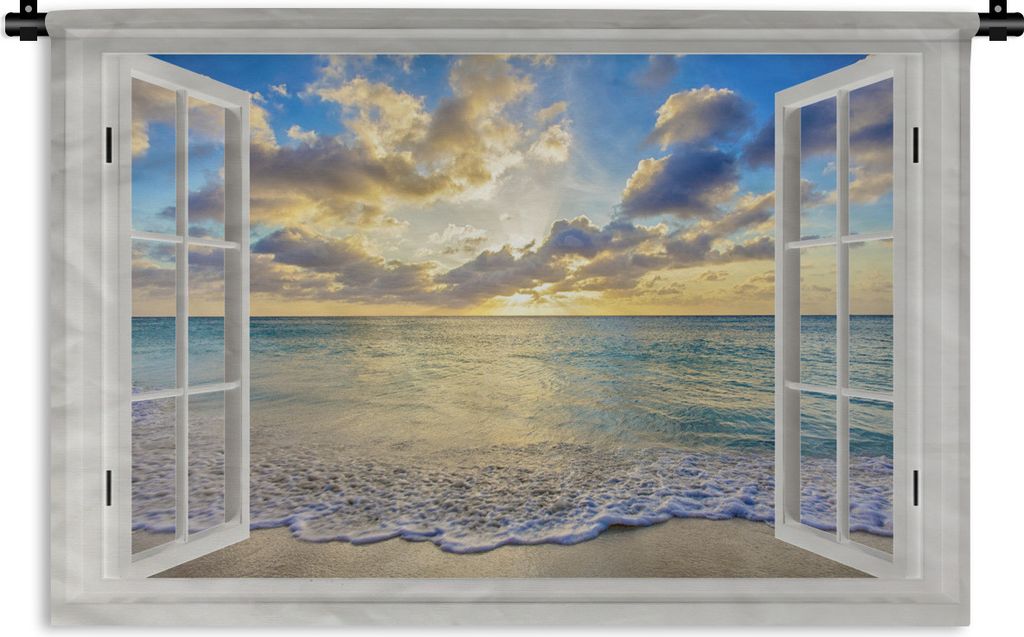 MuchoWow Wandteppich Wandbehang Aussicht - Wasser - Meer 90x60 cm Tapisserie Dekoration Wandtuch - Wandskulpturen - Bildteppich