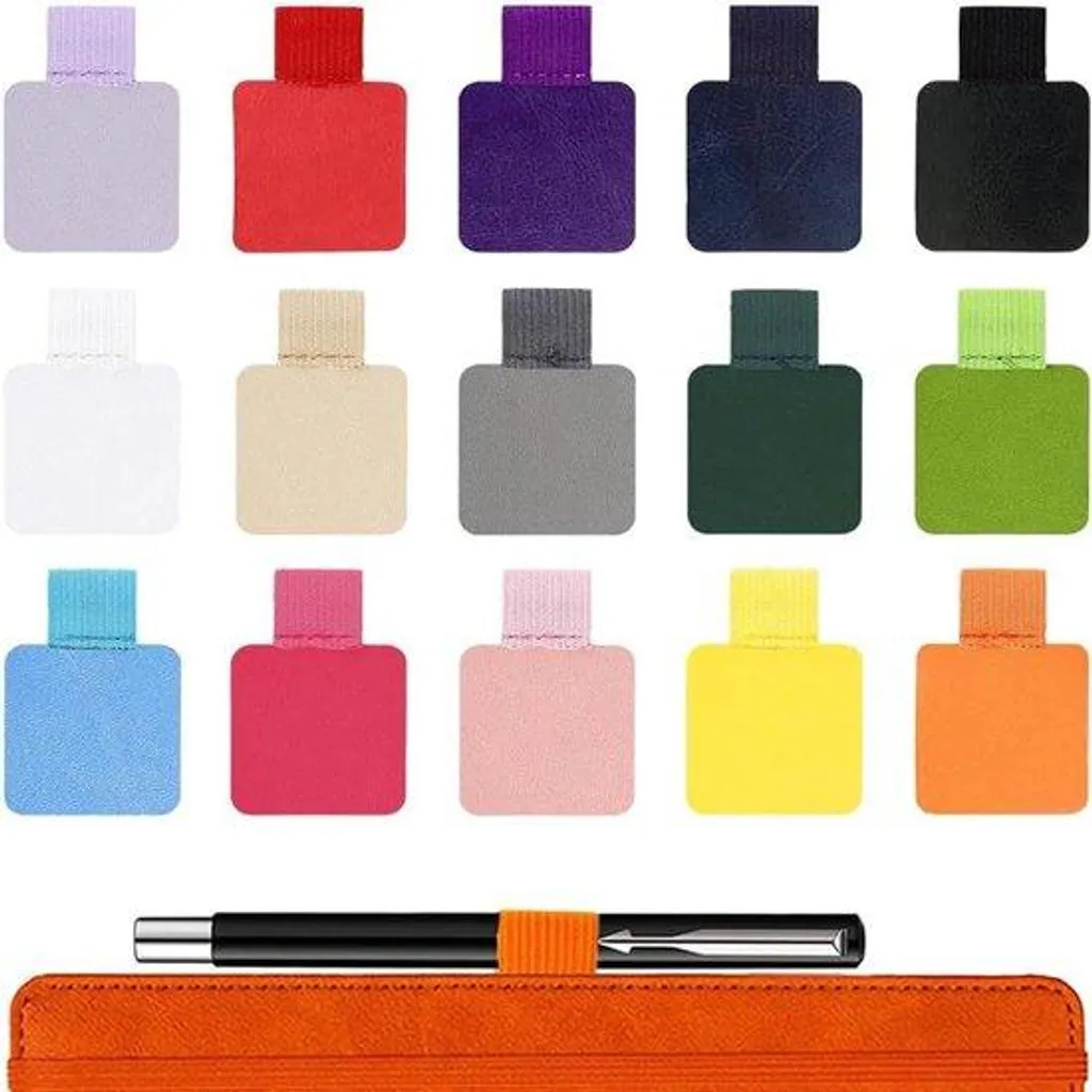 Porte-stylos amovibles en cuir avec élastique - Lot de 15 couleurs variées