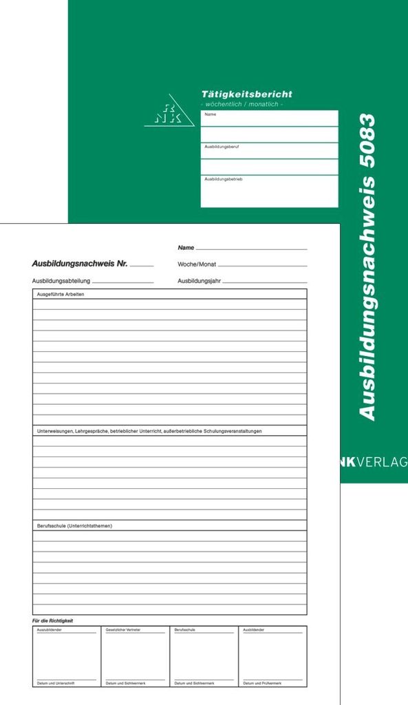 Ausbildungsnachweis A4 Heft 28 Blatt Packung mit 10 Stück