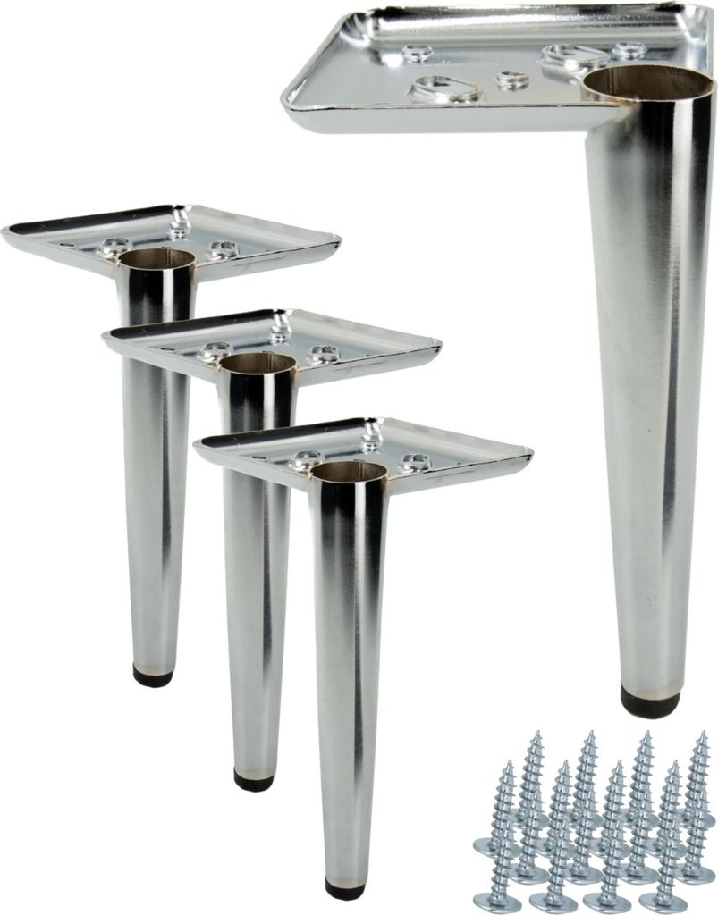 4er Set Möbelbeine Nadel, 17 cm, verchromt, silber, Metallfüße für Sofas und Schränke, elegantes und robustes Design, für einfachen Montage i...