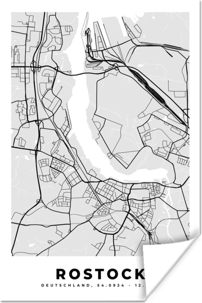 MuchoWow Poster Rostock - Karte - Stadtplan - Deutschland 120x180 cm - Kunstposter