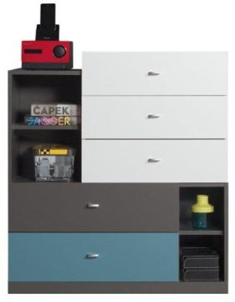 Masseno Kommode FIUME 90 cm Sideboard mit 5 Schubladen und Türen für Wohnzimmer Schlafzimmer Modern 90x40x100 cm Graphitfarben / Weiß