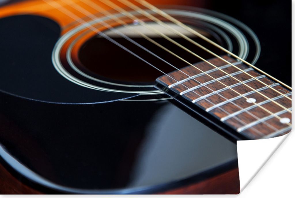 MuchoWow Poster Schöne schwarze und braune Akustikgitarre 180x120 cm - Fotoplakat