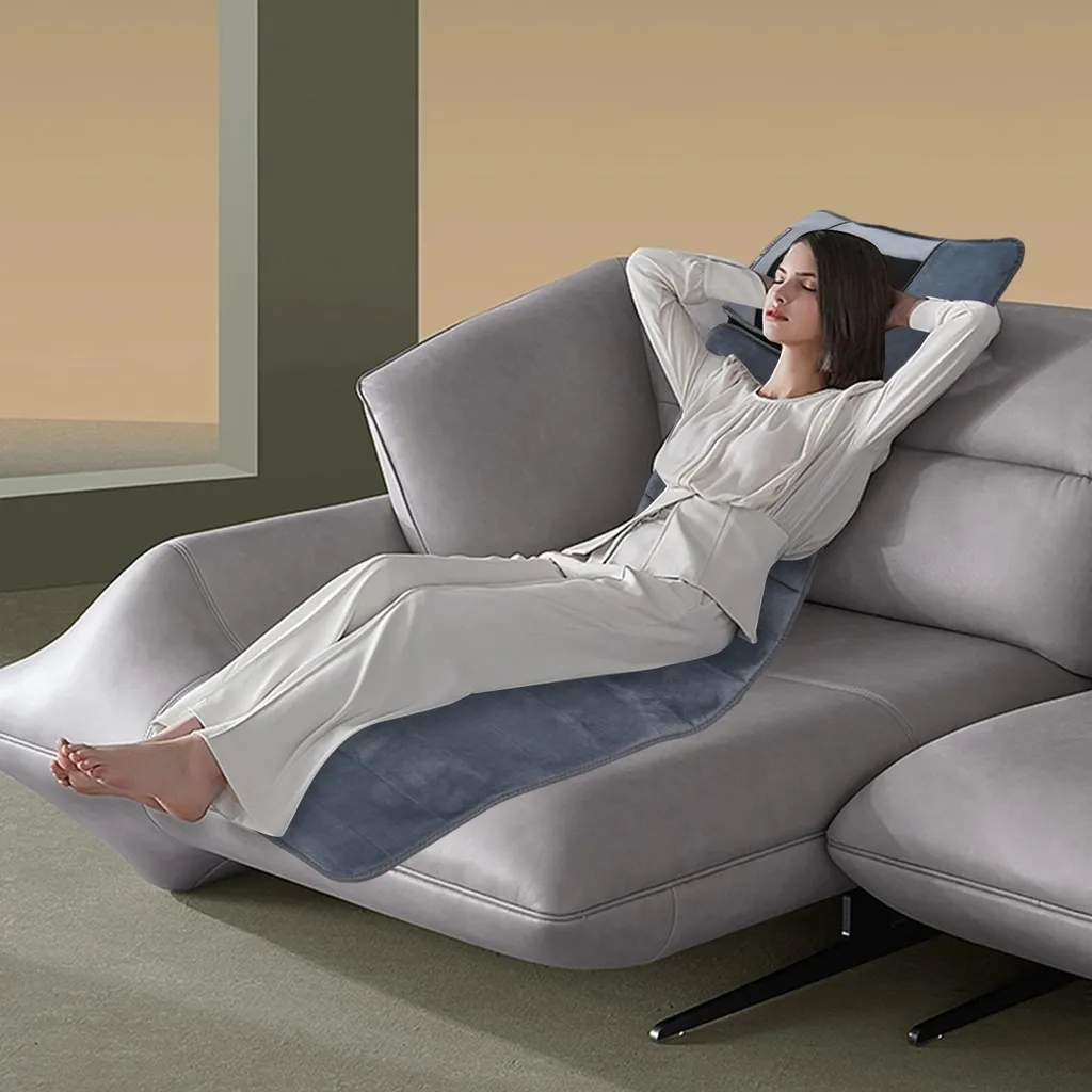 Coussin massant chauffant gris avec appui cervical détachable modulable - 4