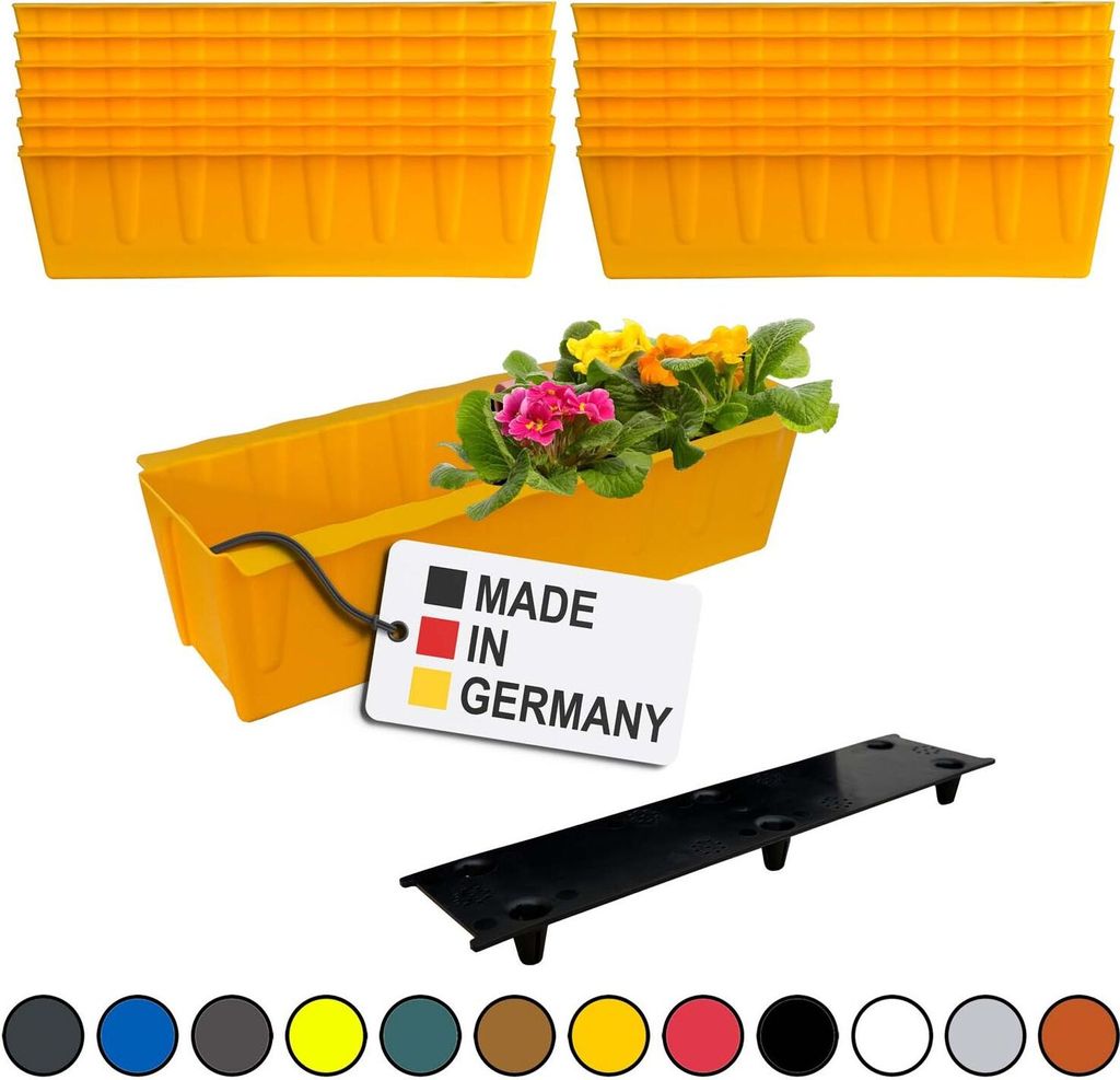 BURI 12 Euro-Paletten Blumenkästen-Einsätze inkl. Bewässerungsmatte | 37,3cm Gelb | Pflanzkasten für Europalette Palette | Balkonkasten | Blume...