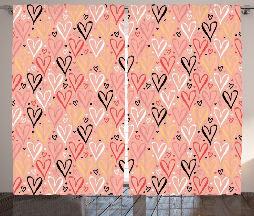 ABAKUHAUS Koralle Rustikaler Vorhang, Herz Valentines Love, Wohnzimmer Universalband Gardinen mit Schlaufen und Haken, 280 x 245 cm, Korallenrot