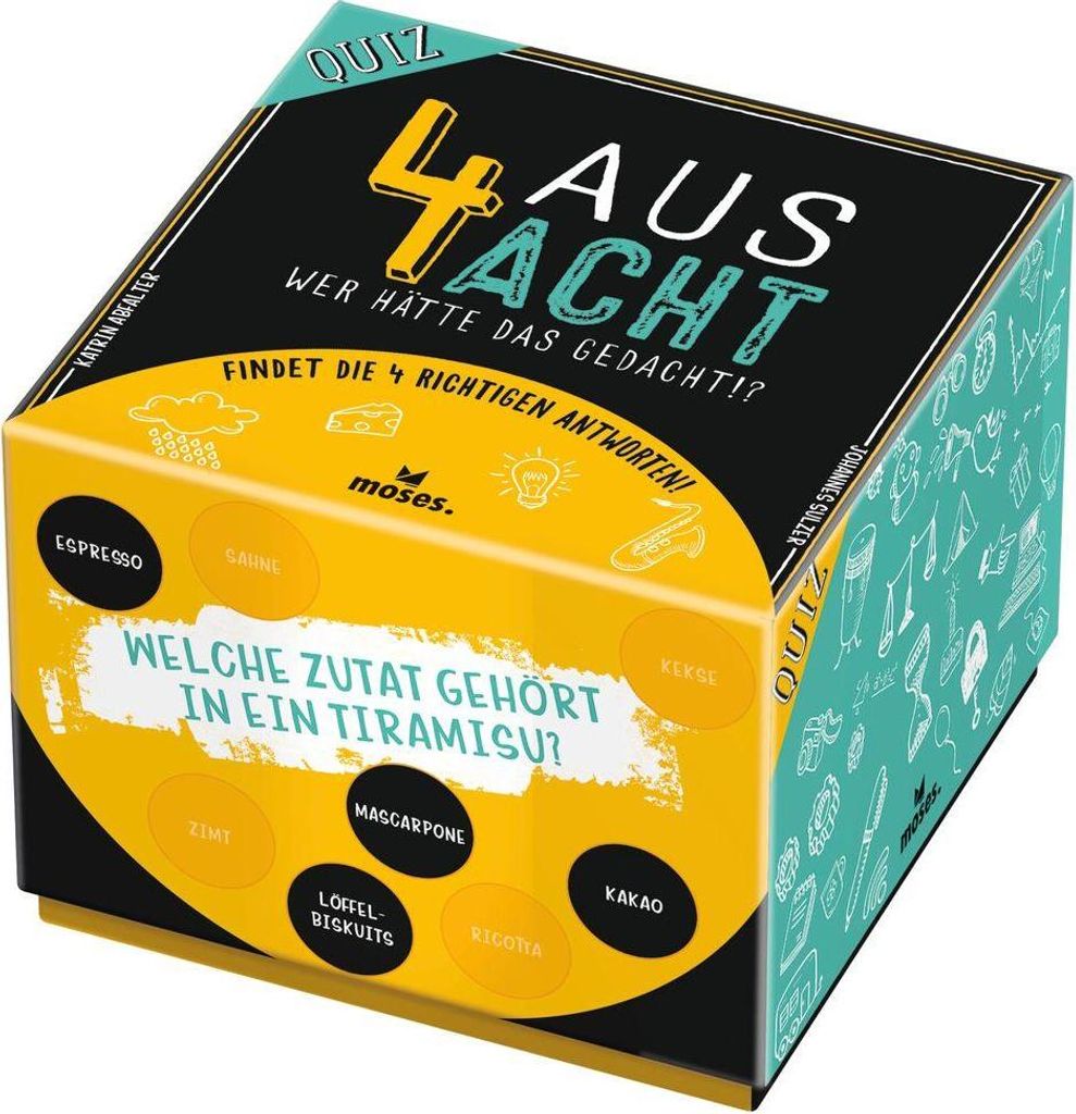 Quizspiel 4 aus Acht – Kooperatives Quiz-Spiel, deutsch, mit 150 Quizkarten