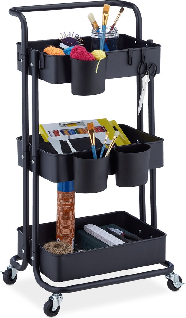 Chariot Relaxdays, 3 étages, 2 freins, chariot polyvalent Image du produit 
