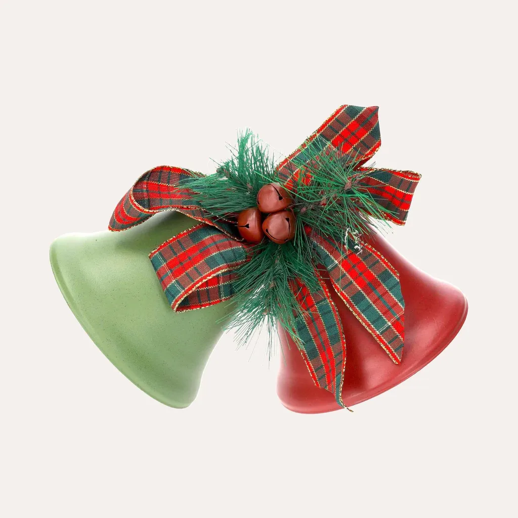 Décoration de Noël : Clochettes à suspendre rouges et vertes tartan
