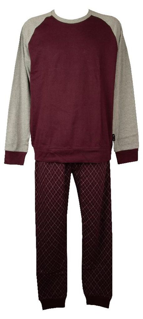 LVB LOVABLE Herren-Schlafanzug aus warmer Winter-Baumwolle mit langen Ärmeln, Rundhalsausschnitt, Hose und Hemd mit Bündchen, Artikel X229958, IT...