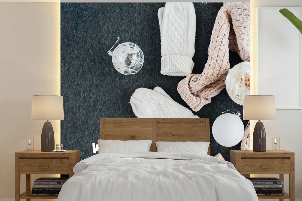 MuchoWow Fototapete für Wohnzimmer oder Schlafzimmer Wandtapete Vinyl Motivtapete Winter - Pullover - Zitat - 300x300 cm - Wanddekoration