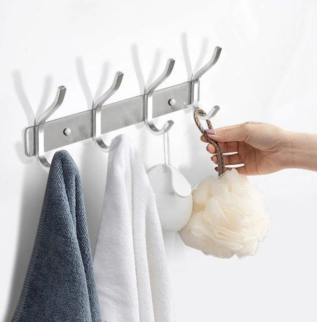 Porte-manteau mural gain de place en acier argenté - Lot de 2 ultra solide