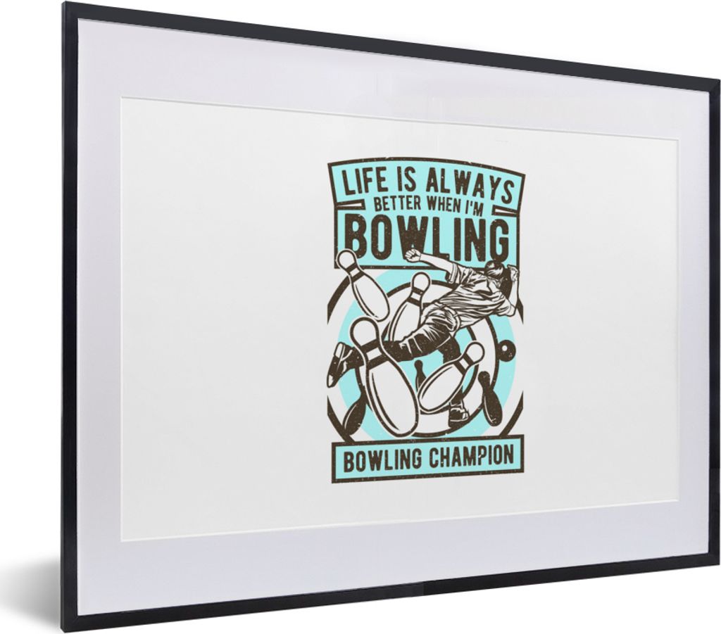 MuchoWow MuchoWow Gerahmtes Poster Bowling - Sport - Jahrgang 40x30 cm - Poster mit zchwarzem Bilderrahmen - Bilderrahmen - Poster im Rahmen