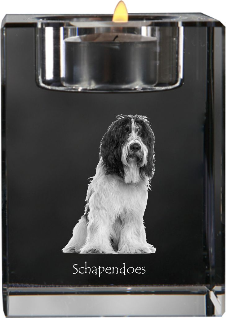 Schapendoes, Niederländischer Schapendoes - Kerzenhalter mit Hundefoto, Teelichthalter aus Kristall, personalisiertes Geschenk der Marke Art-Dog