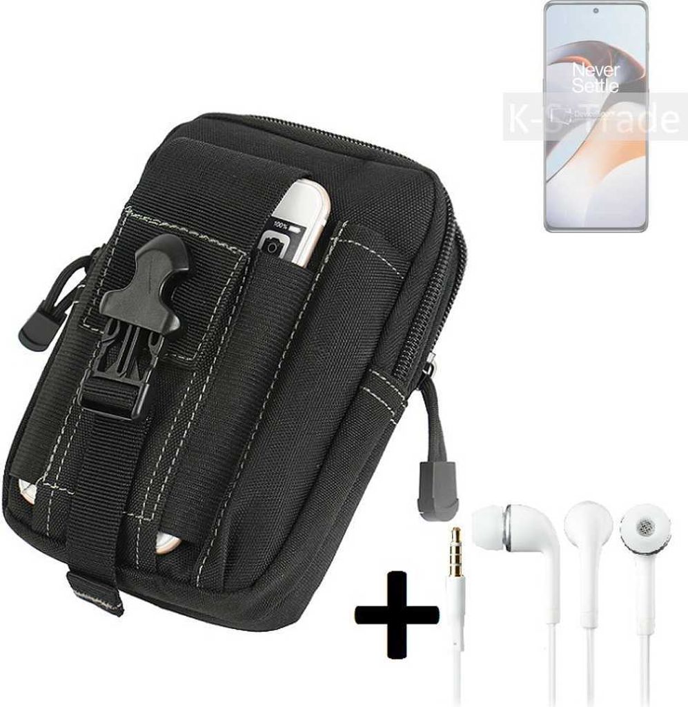 K-S-Trade Gürteltache + Kopfhörer kompatibel mit OnePlus 11R 5G Gürtel Tasche Holster Schutz Hülle Handy Hülle schwarz inkl. Extrafächer