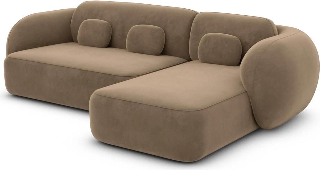 Samtstoff L-Form Sofa Mira Braun Rechts