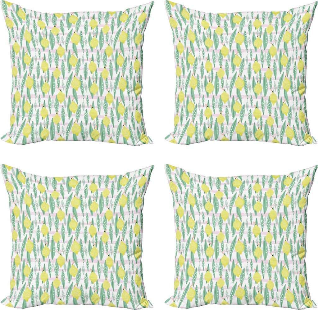 ABAKUHAUS Zitronen Kissenbezug Set (4 Stück), Zitronenblätter, Moderner Doppelseitiger Digitaldruck, 40 cm x 40 cm, Sea Green Pale Pink