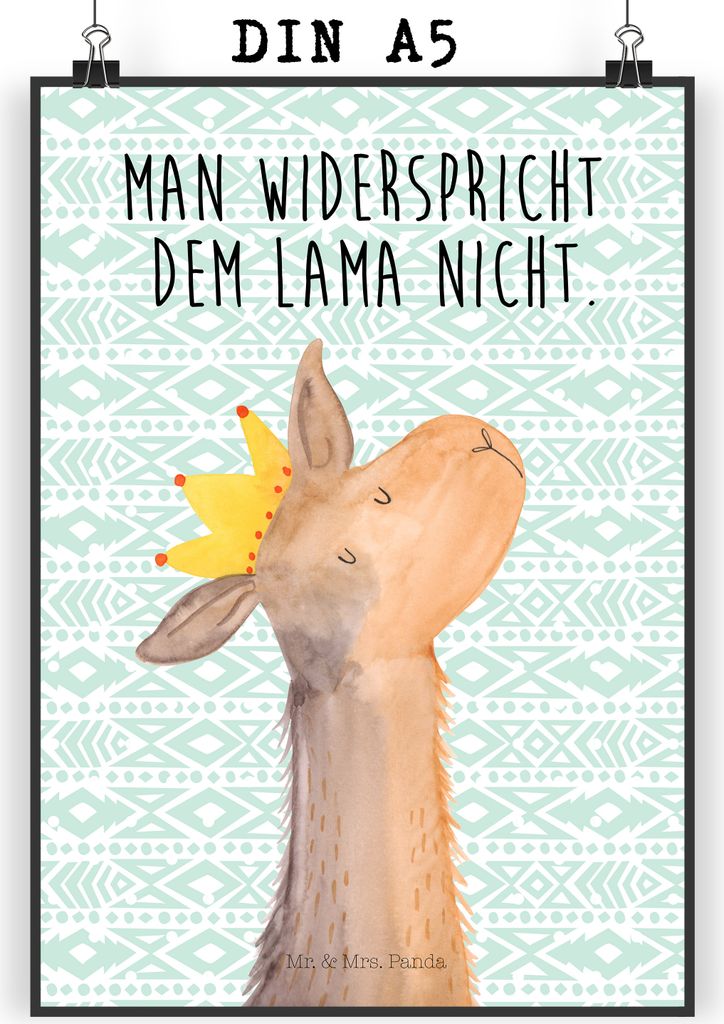 Mr. & Mrs. Panda Bild Lamakopf König DIN A5 - Aztekenblau - Geschenk, Kunstdruck, Plakat, Lamas, Abitur, Wandbild, Mama, Vorgesetzter, Lama, Deko,...