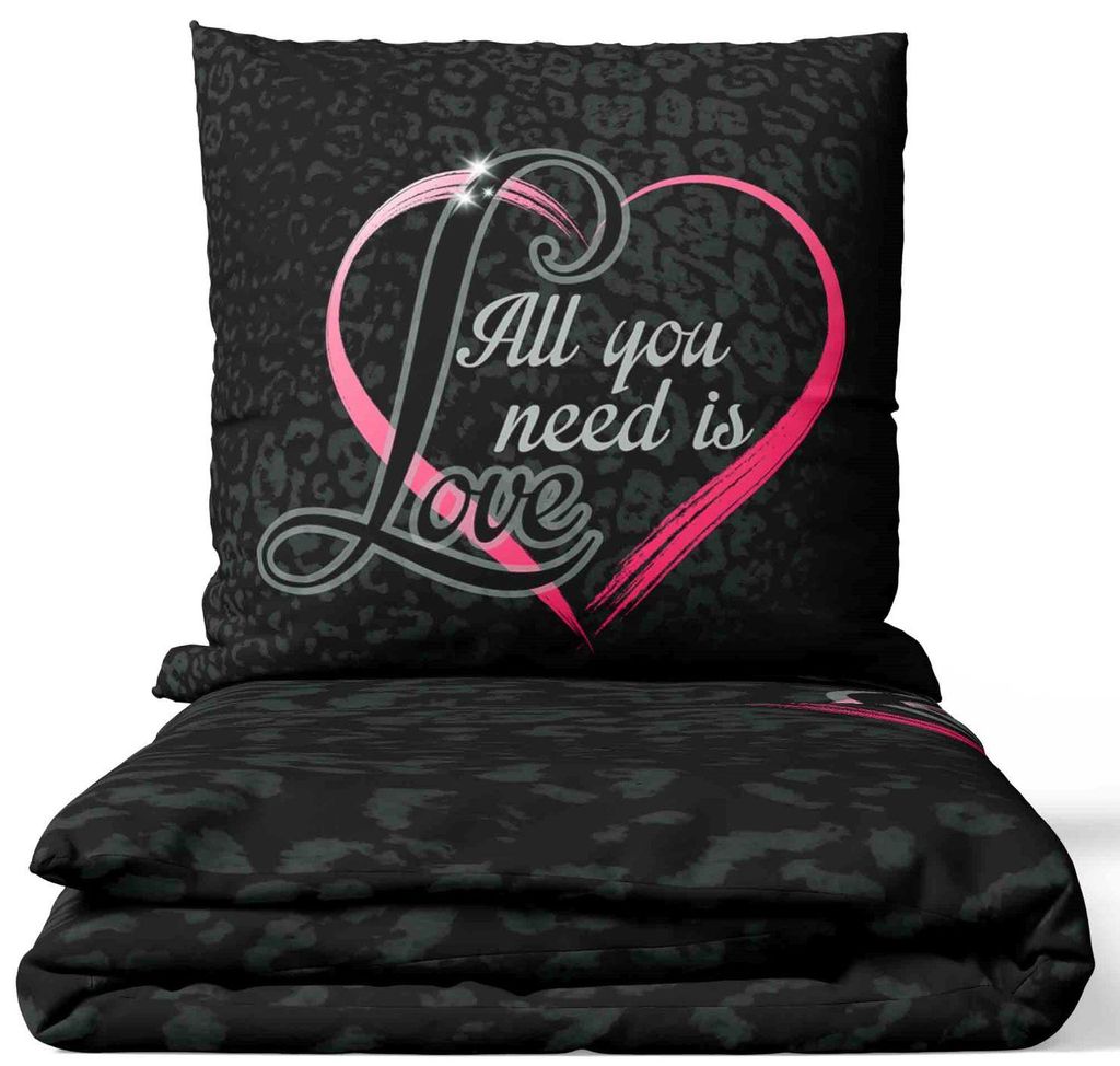 Mikrofaser Bettwäsche 2- teilig Set 135x200cm Schwarz Herz Produktbild 