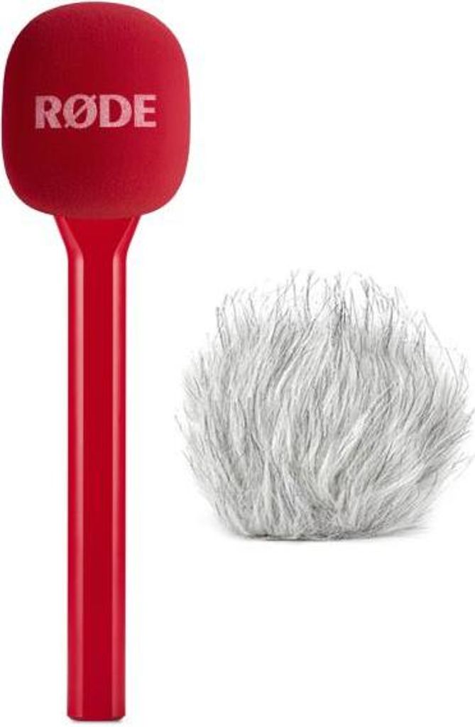 Rode Handadapter Interview GO Rot mit Fell-Windschutz