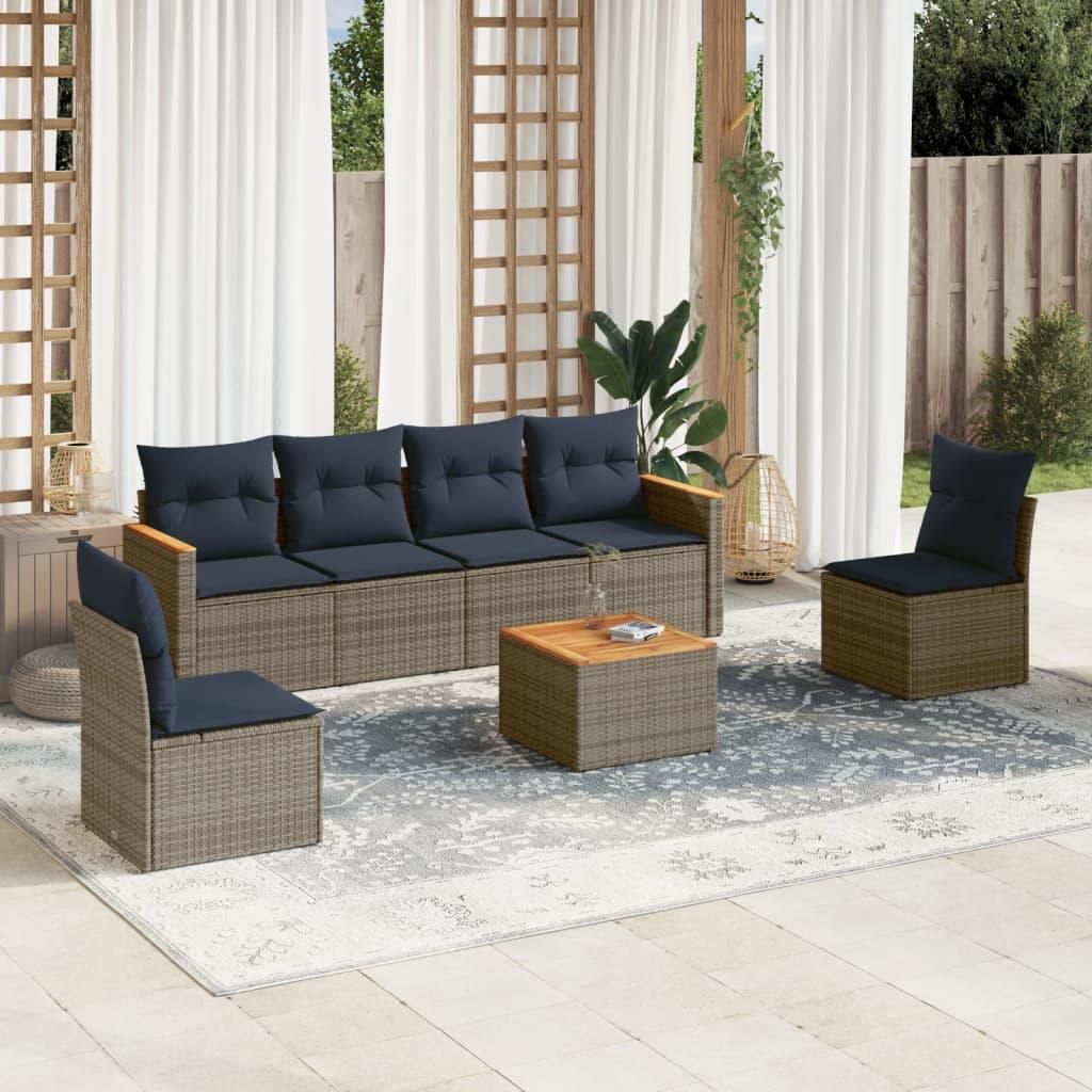 Maison Exclusive - 7-teiliges Gartensofa-Set mit Kissen, grau, Polyrattan