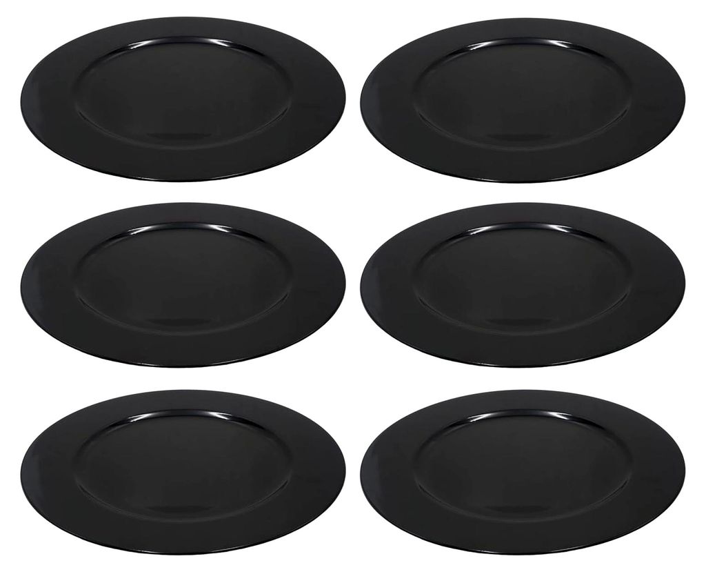 6 x Platzteller in glänzendem Schwarz Ø 33 cm - Unterteller - Dekoteller - Tischdeko