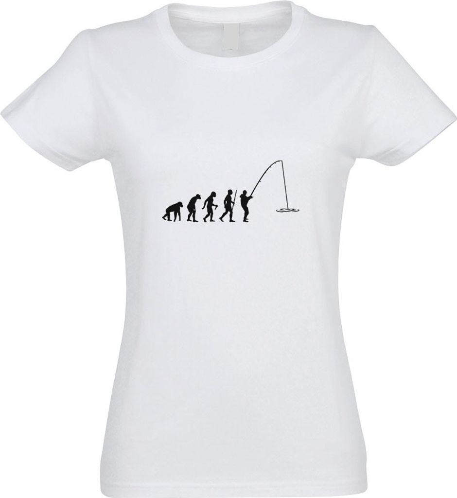 Kiwistar - T-Shirt tailliert - Damen - Weiss - Angler Angeln Evolution - mit Motiv Bedruckt - Funshirt Design - Sport - Freizeit - Damen - XXL