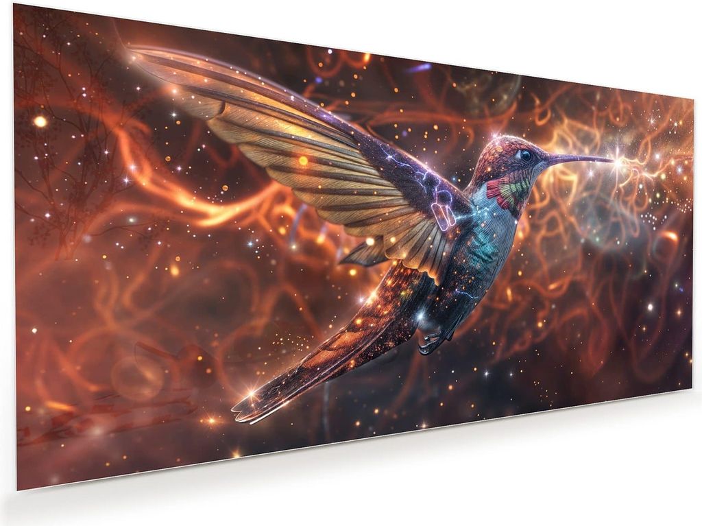 Glasbild 80x40cm in XXL für Wohnzimmer, Schlafzimmer Motiv Schimmernder Kolibri