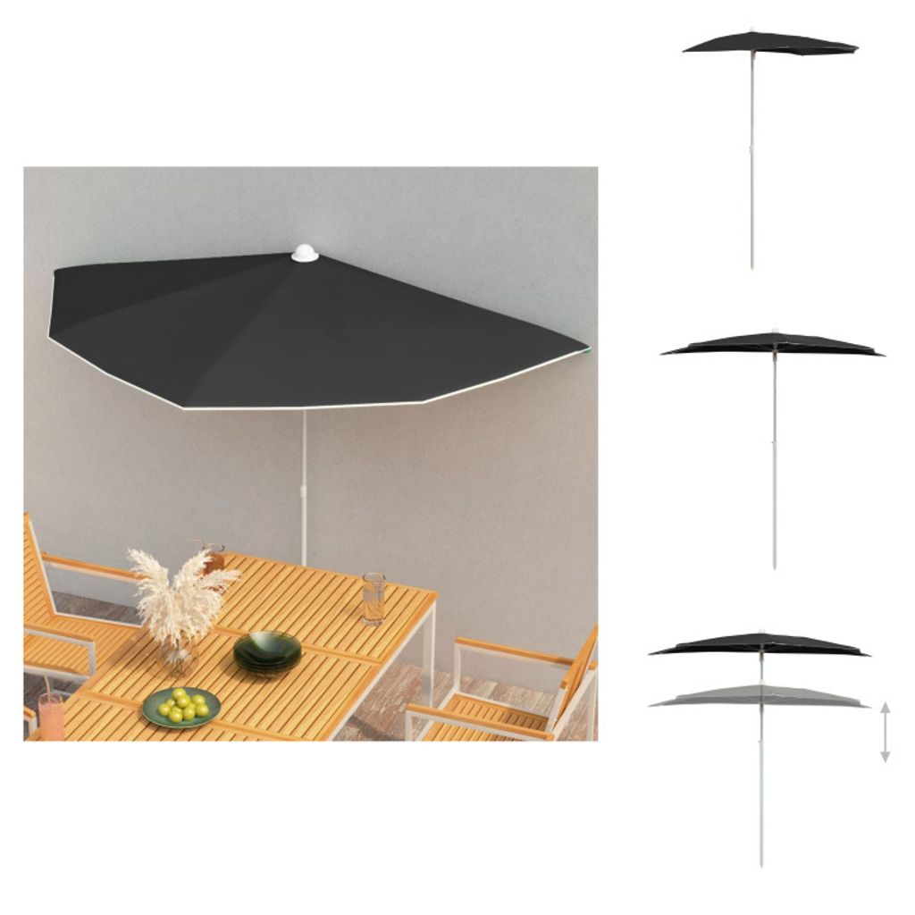 vidaXL Halb-Sonnenschirm mit Mast 180x90 cm Schwarz - Sonnenschirme & Sonnenschutze