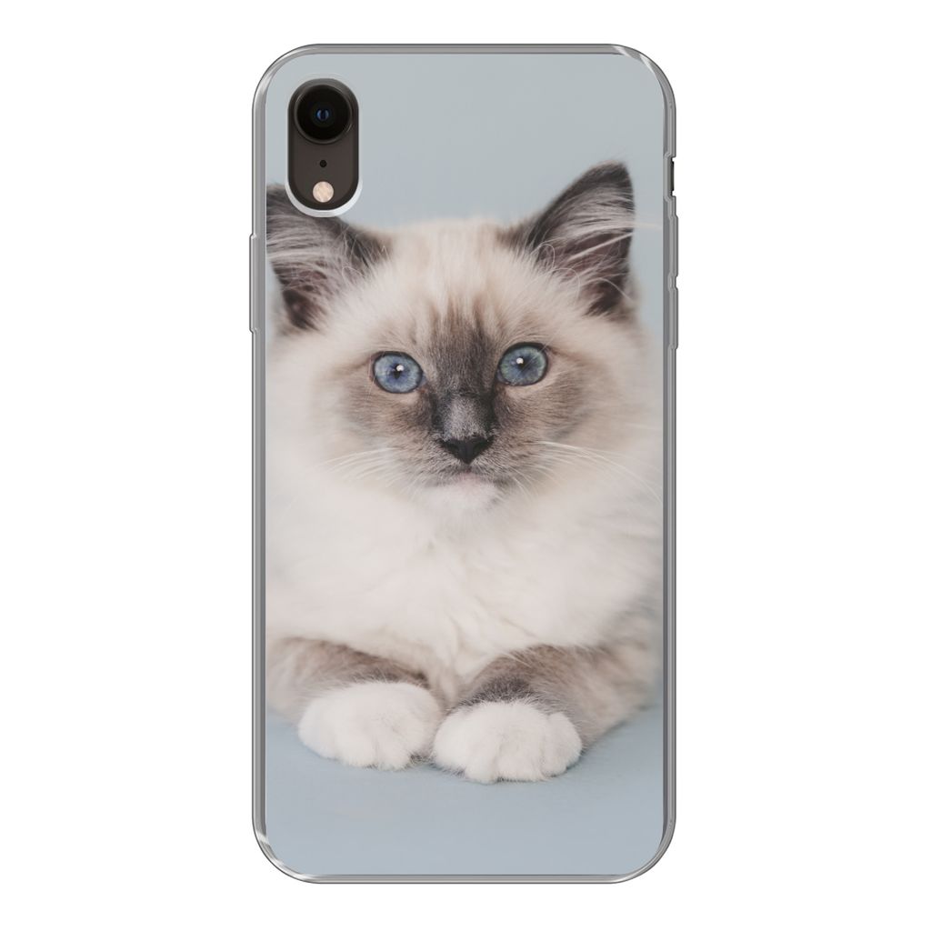 MuchoWow Handyhülle Schutzhülle Hülle für iPhone XR Katze - Ragdoll Katze - Blau - Mädchen - Kinder - Jungen - Kind Silikon Softcase Handy H...
