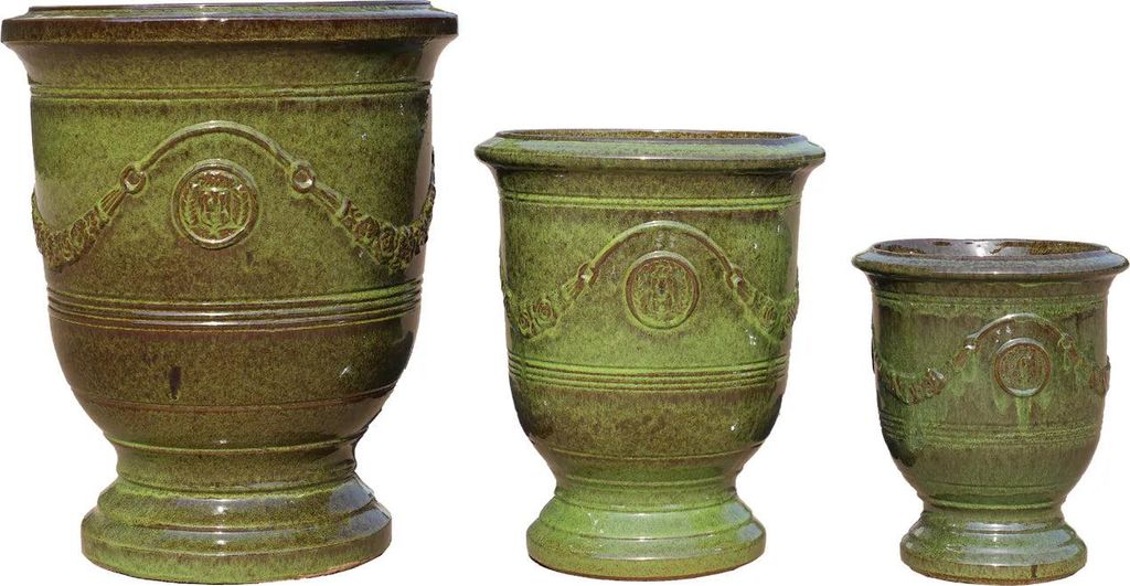 Provencelia Keramik Pflanzkübel Richelieu Grün, Ø46 x H56 cm, frostbeständig, handgefertigt, glasiert, Outdoor, Terrasse, winterfest