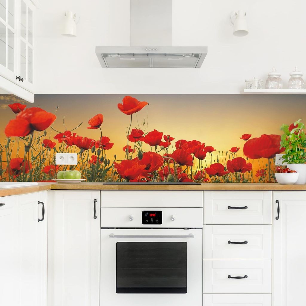 Küchenrückwand Blumen selbstklebend - 0.65 mm Wandpaneel wasserfest Design rot Motiv Spritzschutz fugenlos