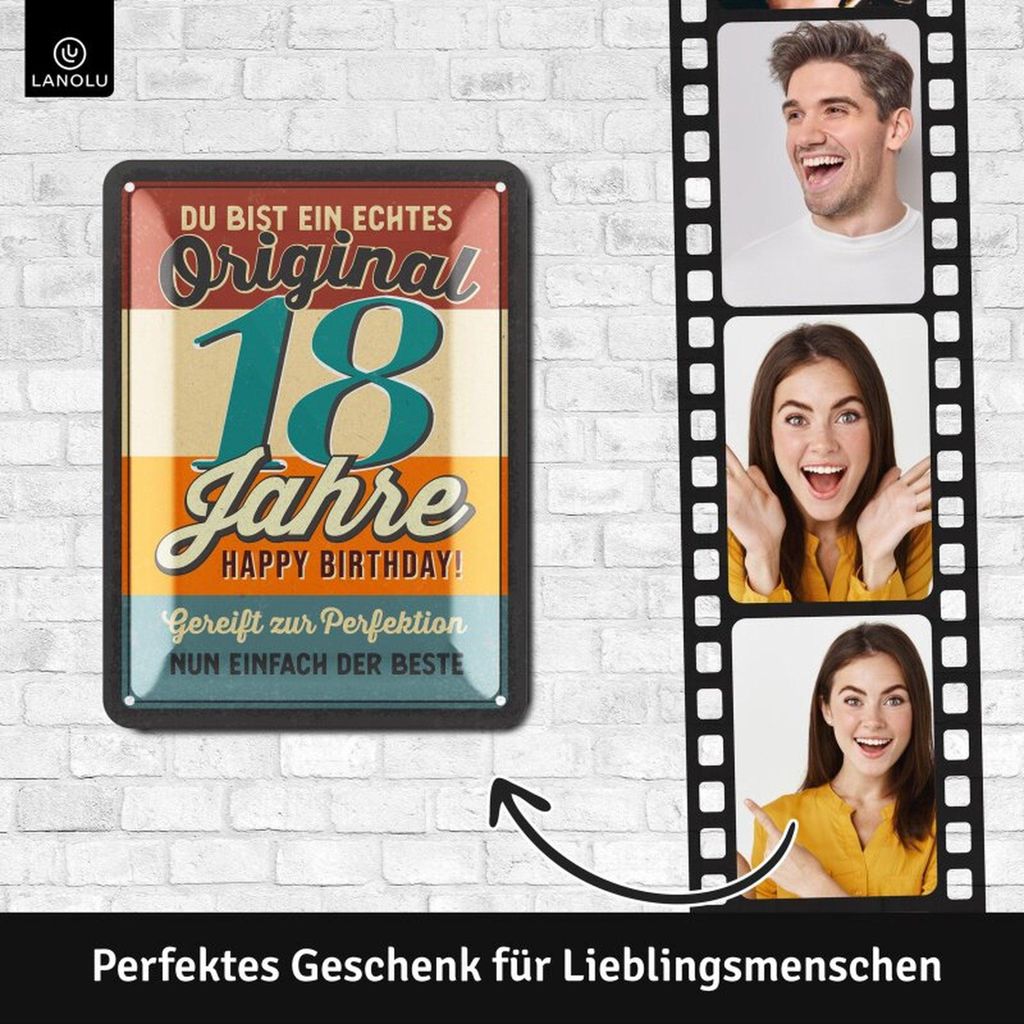 LANOLU Blechschild Original 18. Geburtstag Junge, Alternative zur Geburtstagskarte 18 Jahre, Geschenke zum 18 Geburtstag 15x20cm