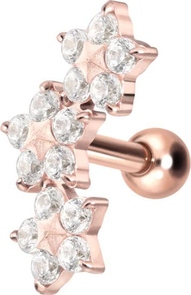 Ohrpiercing Titan Ohrpiercing mit Innengewinde 3 KRISTALLBLUMEN RoséGold Stablänge: 6mm